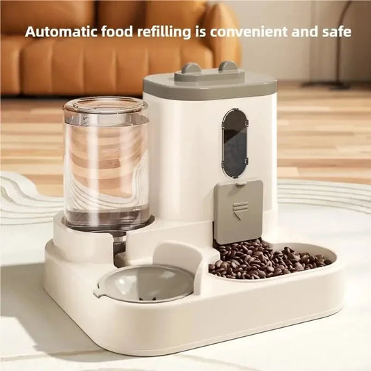 Dog & Cat Automatic Feeder & Waterer Set: Gravity Design, Leak-Proof, Spill-Proof, Anti-Slip, Easy to Clean, Built-In Food Bowl